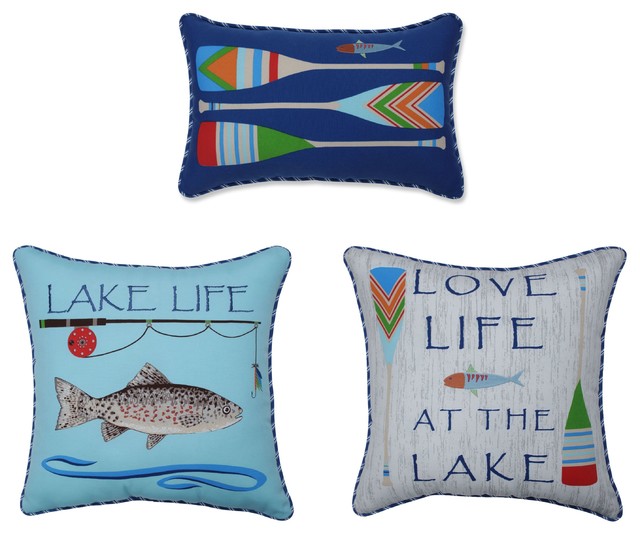 Outdoor/Indoor Lake Life Reversible Pillows Collection, 3Piece Set