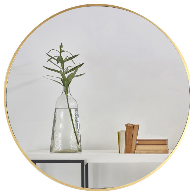 24" Round Gold Wall Mirror Contemporary Bathroom Mirrors by