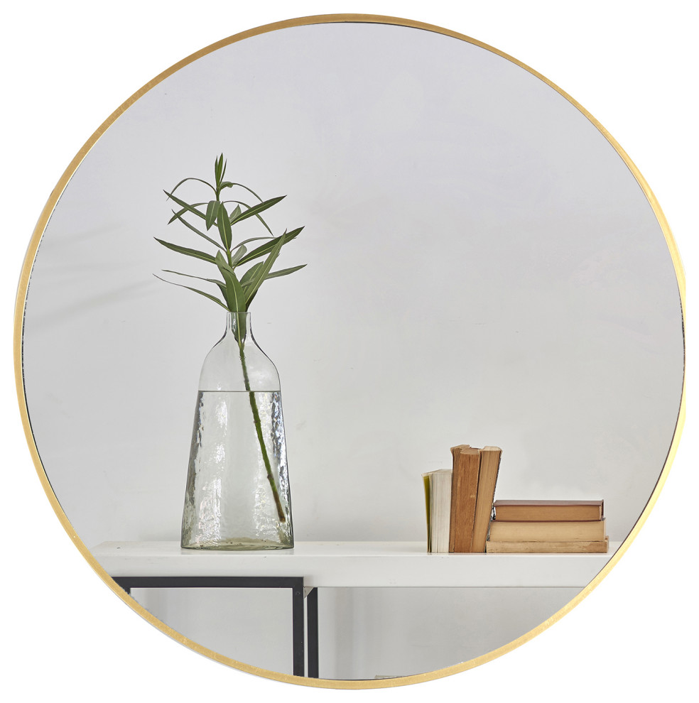 24" Round Gold Wall Mirror Contemporary Bathroom Mirrors by