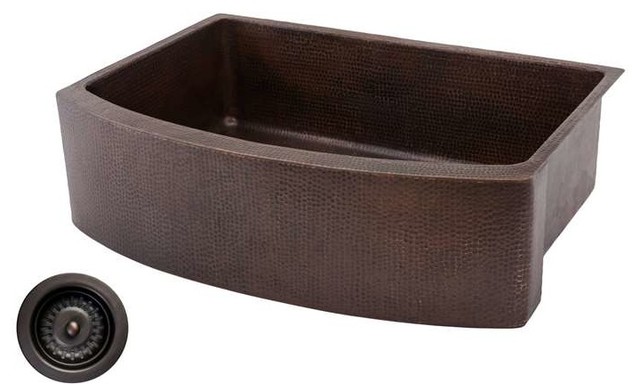 33" Copper Rounded Sink/Drain Bundle, Sink W/Drain Included