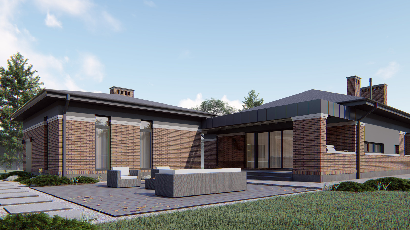 Проект одноэтажного дома с отдельным домом для подростка