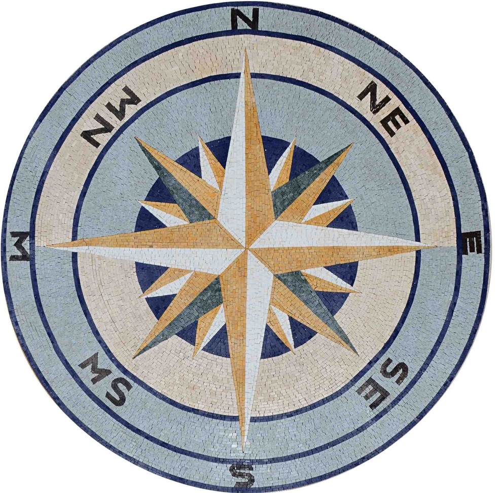 Mosaic Medallion, Compass Rose, 24" x24" Contemporary Tile Murals
