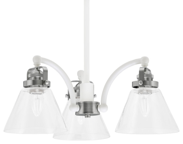Easton 3 Light, Chandelier, White & Brushed Nickel Finish, 7" Clear Bubble