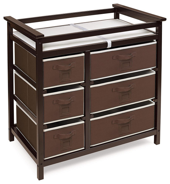 Modern Baby Changing Table with 6 Storage Baskets and Pad