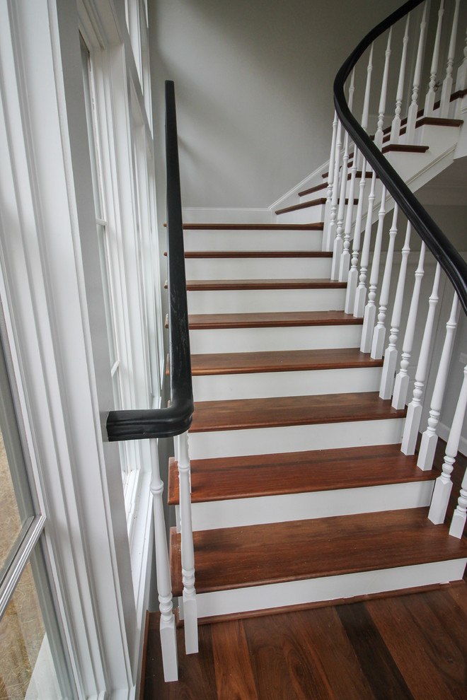 Staircase - large transitional wooden floating wood railing staircase idea in DC Metro with wooden risers