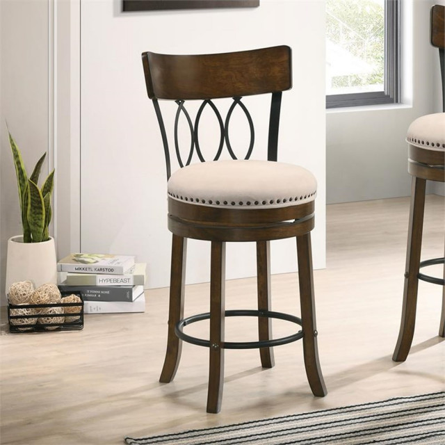 Bowery Hill Wood 24-Inch Swivel Bar Stool in Oak (Set of 2) Finish ...