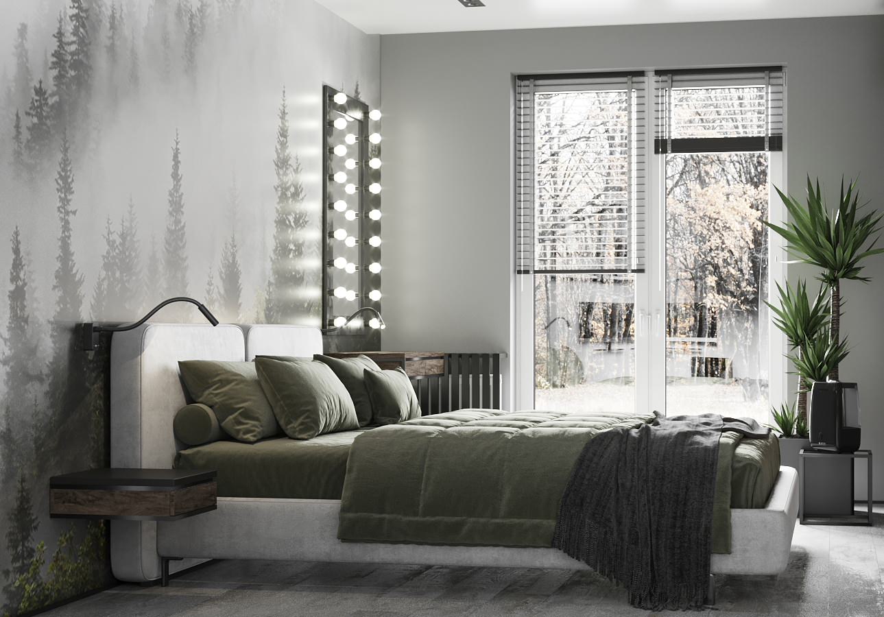 Спальная комната в стиле лофт