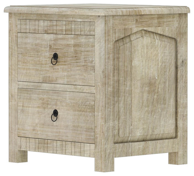 Mission Winter White Mango Wood Nightstand With 2 Drawers