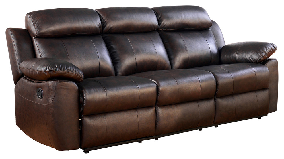 Abbyson Living Braylen Top Grain Leather Reclining Sofa Brown