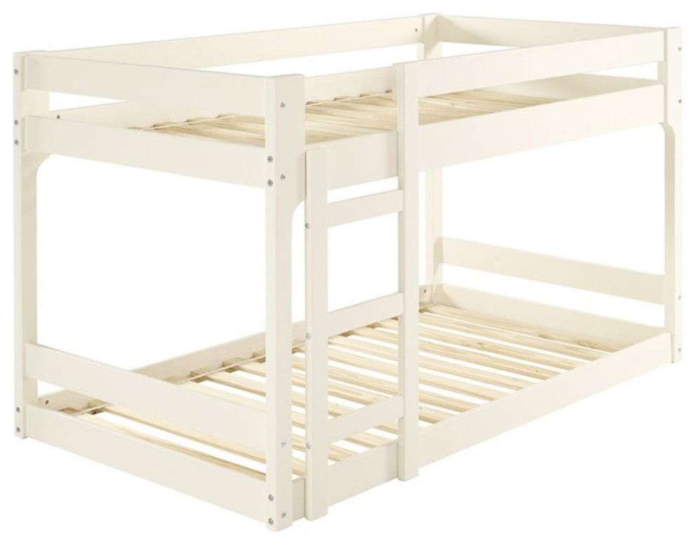 Pemberly Row Solid Wood Jr Twin Over Twin Mod Bunk Bed in White
