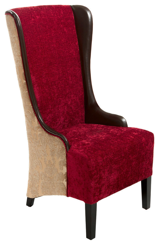 GDF Studio Grant Tall Chocolate Brown Ruby Fabric Leather Wingback Chair