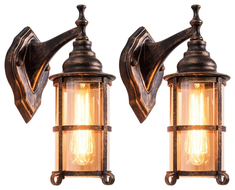 2 Pack Rustic Outdoor Wall Light Fixture Industrial Glass Wall Sconce