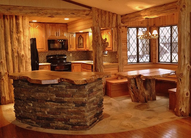 Cedar Log Kitchen & Breakfast Nook After rustik-koek