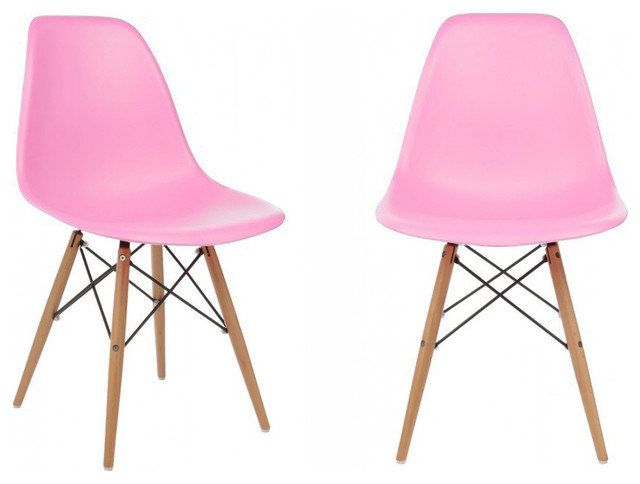 2 X Dsw Molded Pink Plastic Dining Shell Chair With Wood Eiffel Legs Set Of 2 Dsw Molded Pink Plastic Dining Shell Chair Wood Eiffel Legs