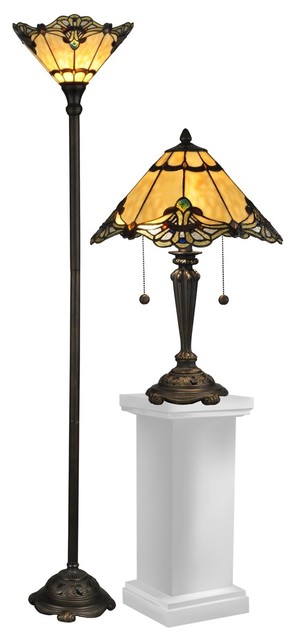 Dale Tiffany 3 Light Brena Table And Floor Lamp Set Dark Antique