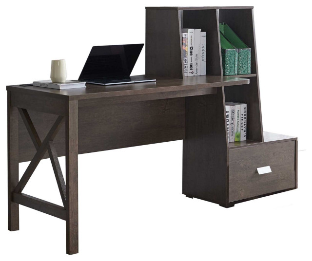 Benzara BM279061 71" Office Desk, 1 Drawer, 3 Compartments, Walnut
