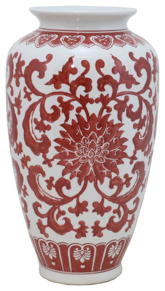 conversation Delegation Melodious 15" Red and White Floral Design Ceramic Vase - Traditional - Vases - by  Elandecor | Houzz