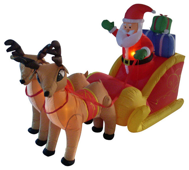 Inflatable Santa Sleigh And Reindeer Lighted Christmas Yard Art