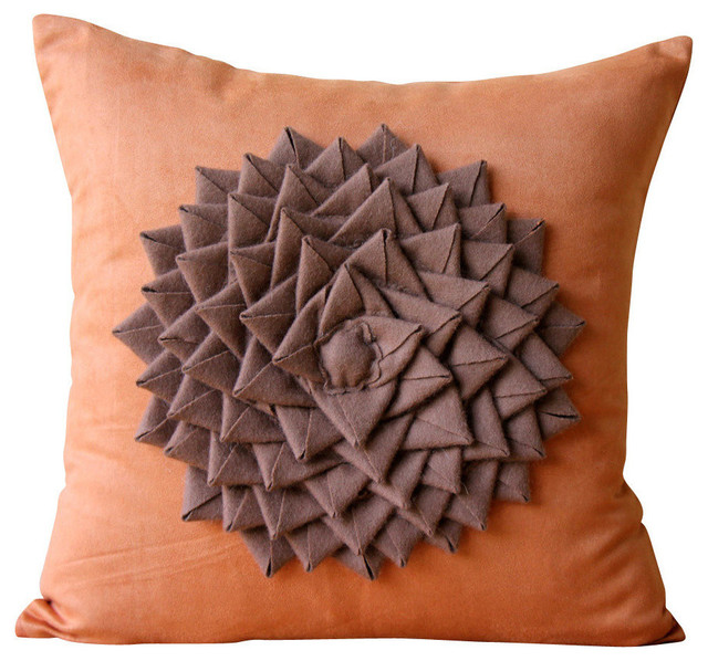 Applique Flower Felt Orange Decorative Cushions Cover Warm Summer