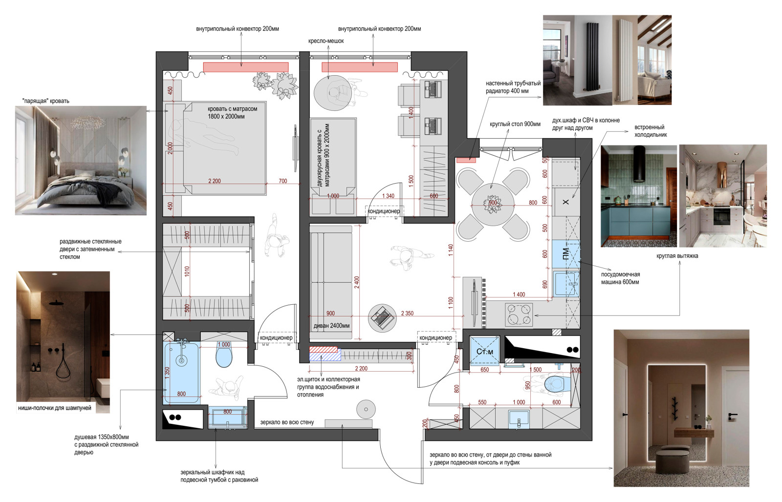Эскизный проект 2 комнатной квартиры в Сочи