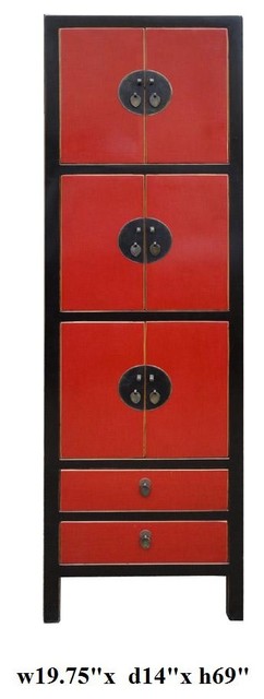Black Red Lacquer Moon Face Tall Cabinet