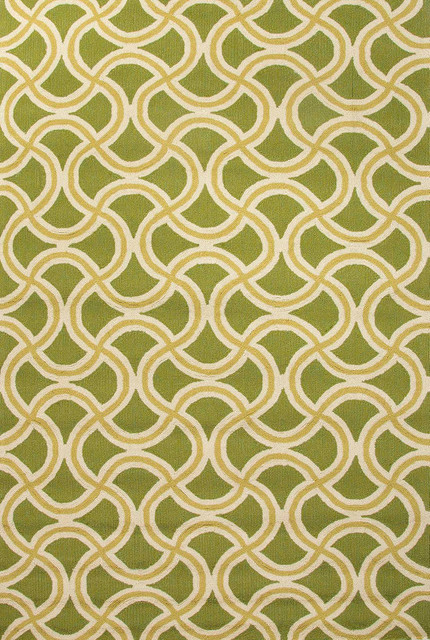Geometric Pattern Green/Yellow Barbells Rectangle Rug Border Color Green 2' x 3'
