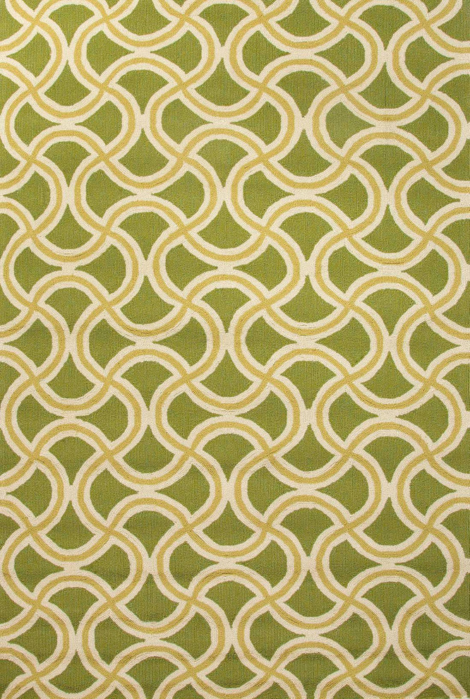 Geometric Pattern Green/Yellow Barbells Rectangle Rug Border Color Green 2' x 3'