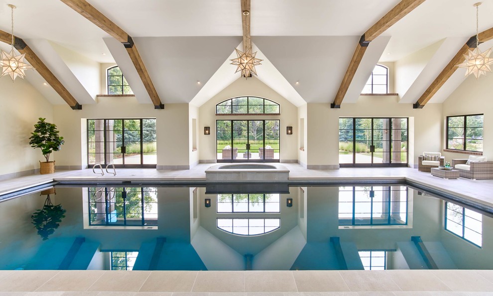 Large traditional indoor rectangular lap pool in Denver.