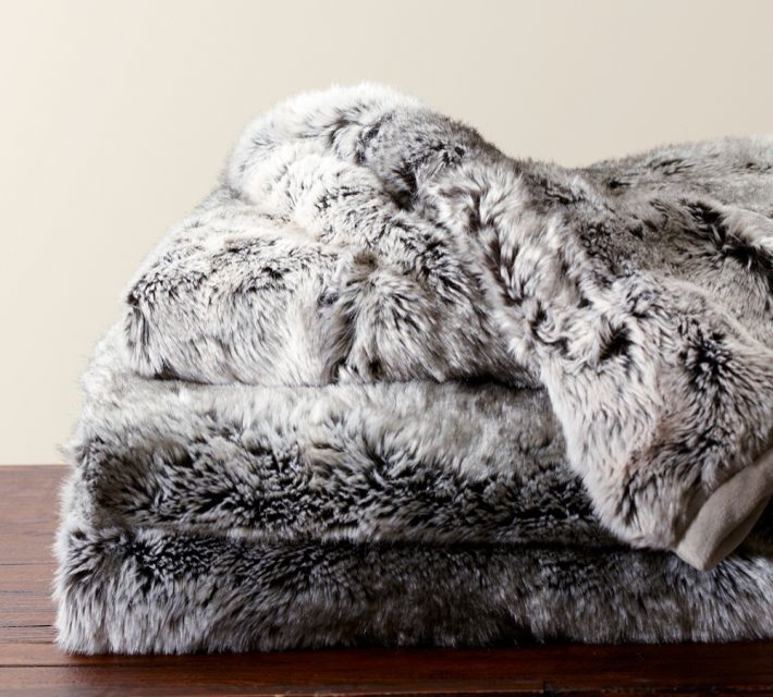 Faux Fur Throw, Gray Ombré