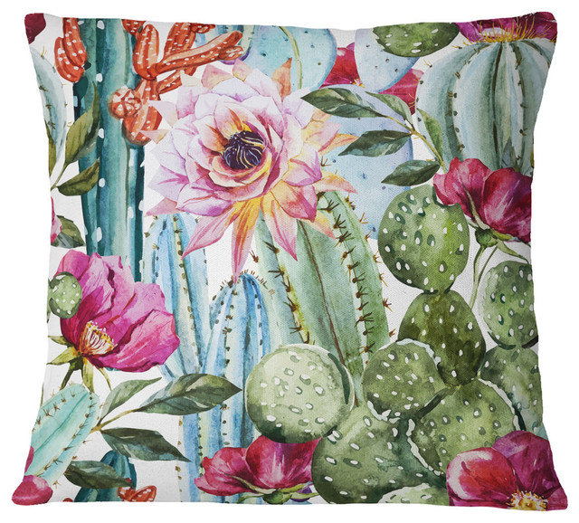 Cactus Pattern Watercolor Floral Throw Pillow, 18"x18"