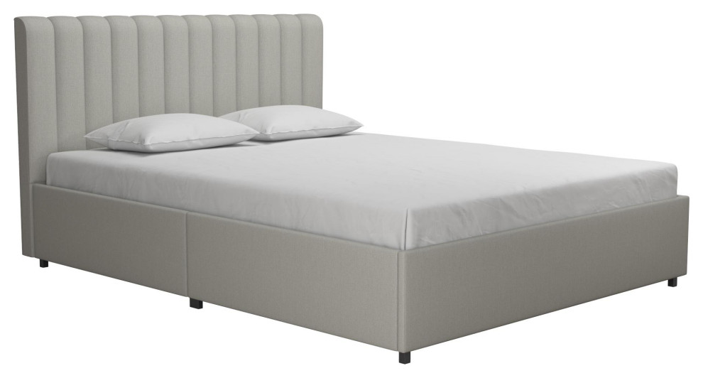 Brittany Modern Full Gray Upholstered Bed with Storage Drawers