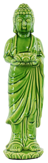 Ceramic Standing Buddha Figurine, Green