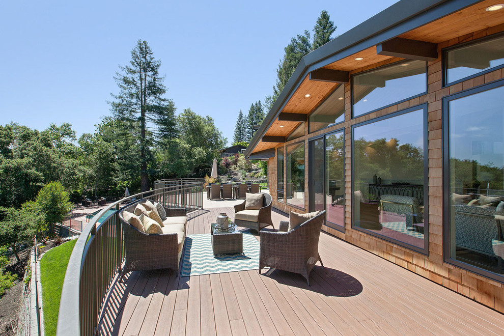 Design ideas for a large contemporary backyard deck in San Francisco with no cover.