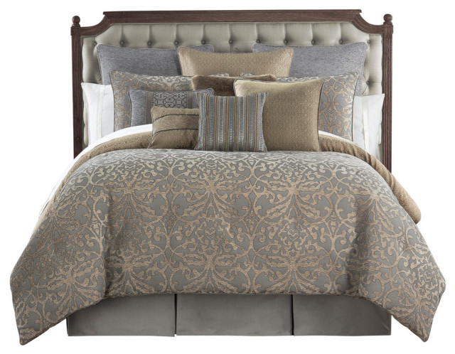 Carrick Silver And Antique Gold Queen, Silver King Bedding Sets