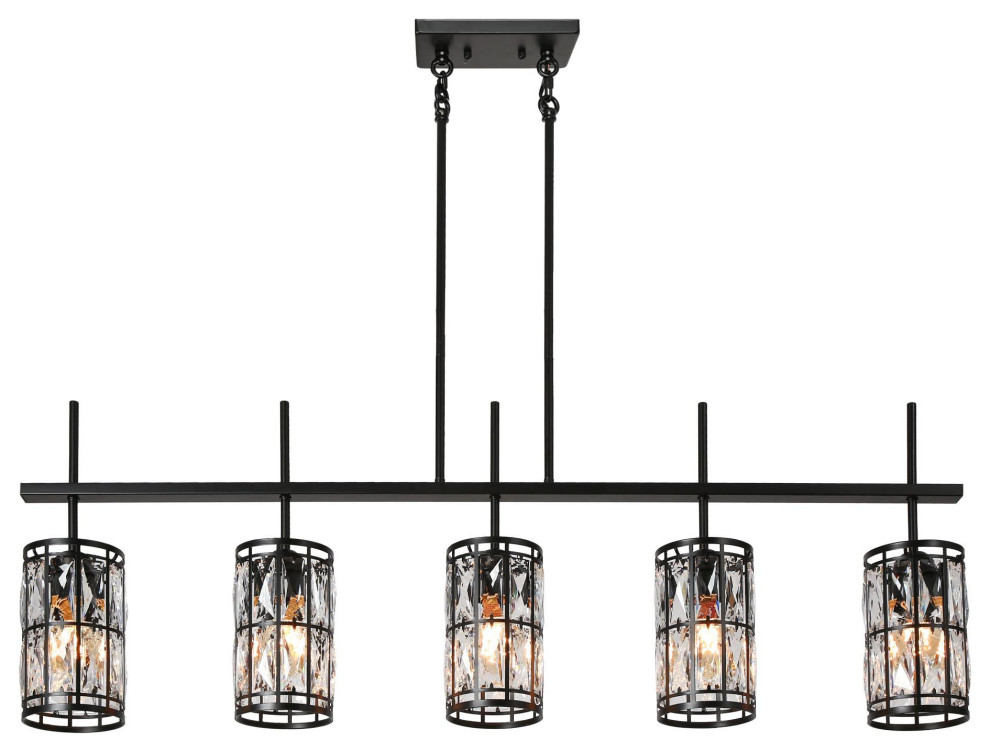 LNC Diana 5Light Matte Black Modern Linear LED Large Kitchen Island Light Modern Kitchen