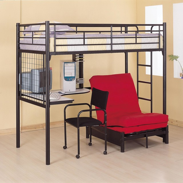 Twin Workstation Loft Bunk Bed With Futon Chair Desk Coaster