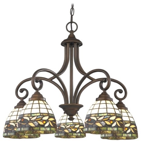 Chandelier With Multi-Color Glass in Neuvelle Bronze Finish, 717-220 GL1043