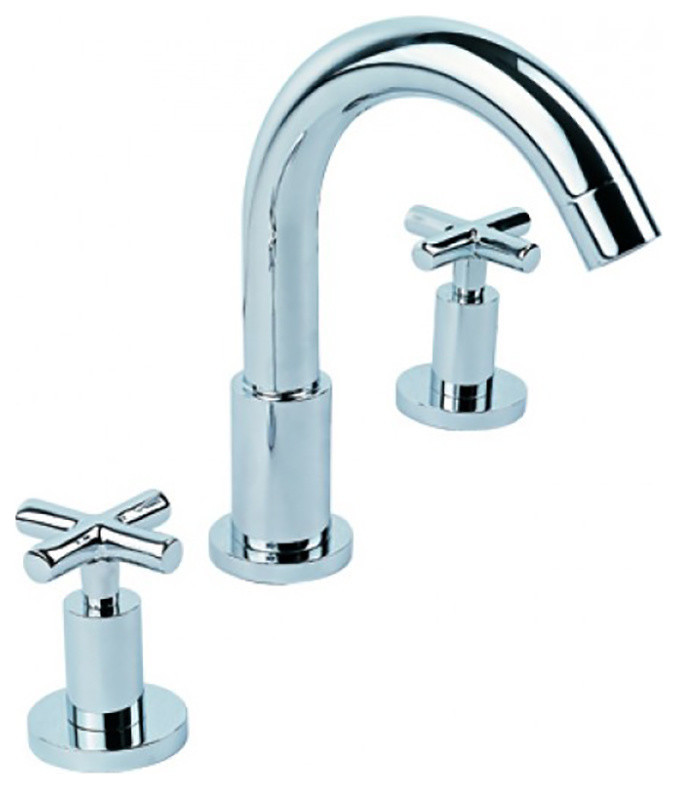 Arched Tubular Spout Chrome Two Cross Handle Roman Tub Faucet and Hand