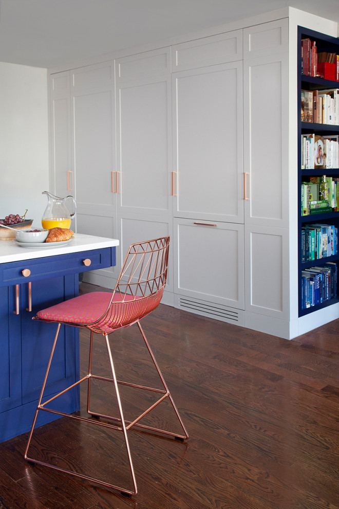 Design ideas for a contemporary kitchen pantry in New York with shaker cabinets.