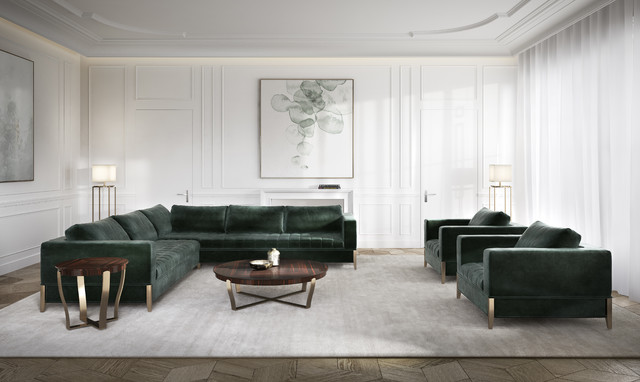 Large Contemporary Forest Green Nubuck Corner Sofa - Contemporary - London  - by Juliettes Interiors Ltd | Houzz UK