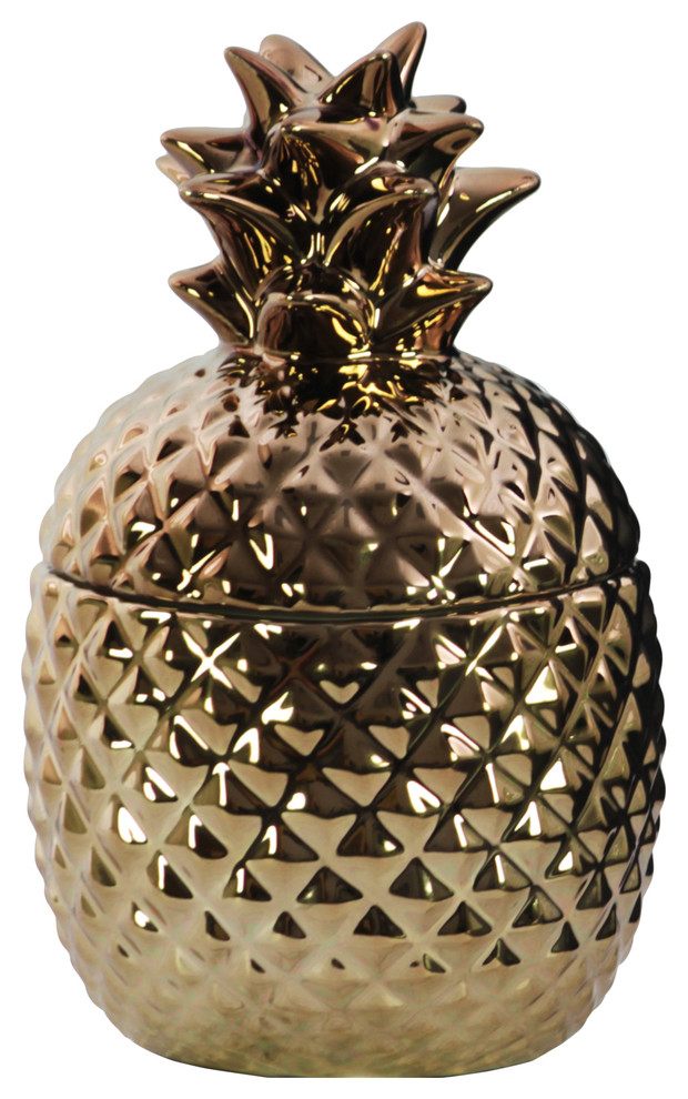 Round Ceramic Pineapple Canister, Small Tropical Kitchen Canisters