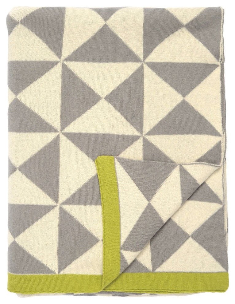 Wind Farm Cotton Throw Blanket, Grey and Chartreuse