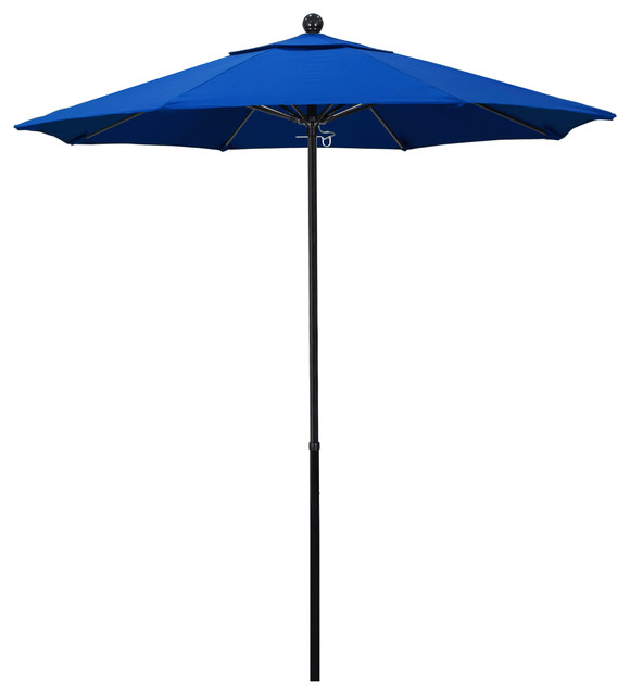 7.5'  Black Push Lift Fiberglass Umbrella, Royal Blue Olefin