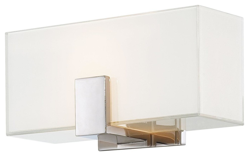 1 Light Wall Sconce in Polished Nickel with Mitered/White Inside glass