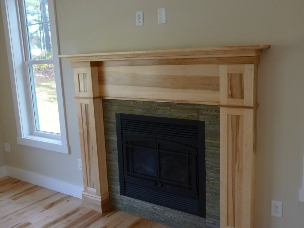 Kahn fireplace surround. Shaker style in brown maple.