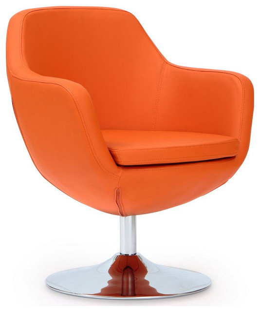 Caisson Faux Leather Swivel Accent Chair, Orange and Polished Chrome