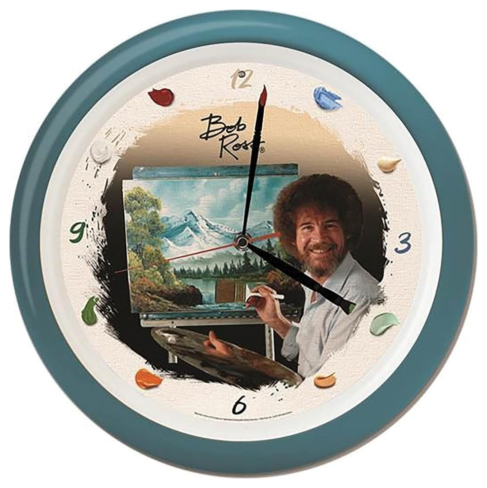 Bob Ross Clock Round Face Talking Wall Clock, Art Timepiece