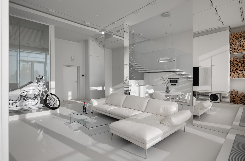 Stylish monochromatic white penthouse
