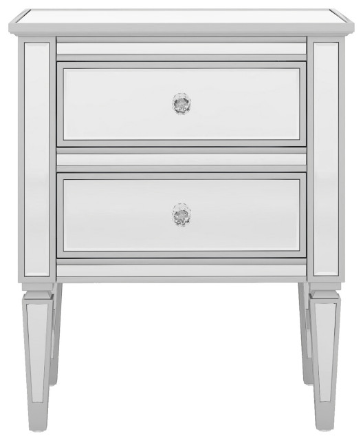 2Drawer Mirrored Nightstand in Silver Contemporary Nightstands And