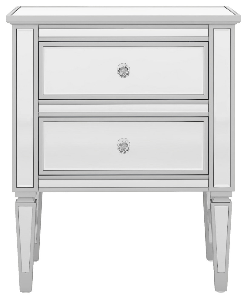 2Drawer Mirrored Nightstand in Silver Contemporary Nightstands And